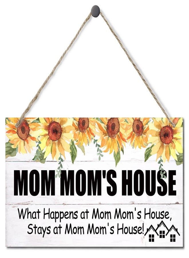 EDCTO Vintage Style Sign, Mom Mom's House What Happens at Mom Mom's House, Hanging Wood Signs Home Decorative, Rustic Farmhouse Wooden Decor, Printed Wood Wall Art Sign, Gift for Grandma 12x6 in - Image 1